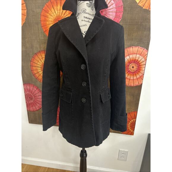 New York & Company Dark Black Cotton Denim Mid-Length Spring Jacket Preppy Sz S - Picture 2 of 5